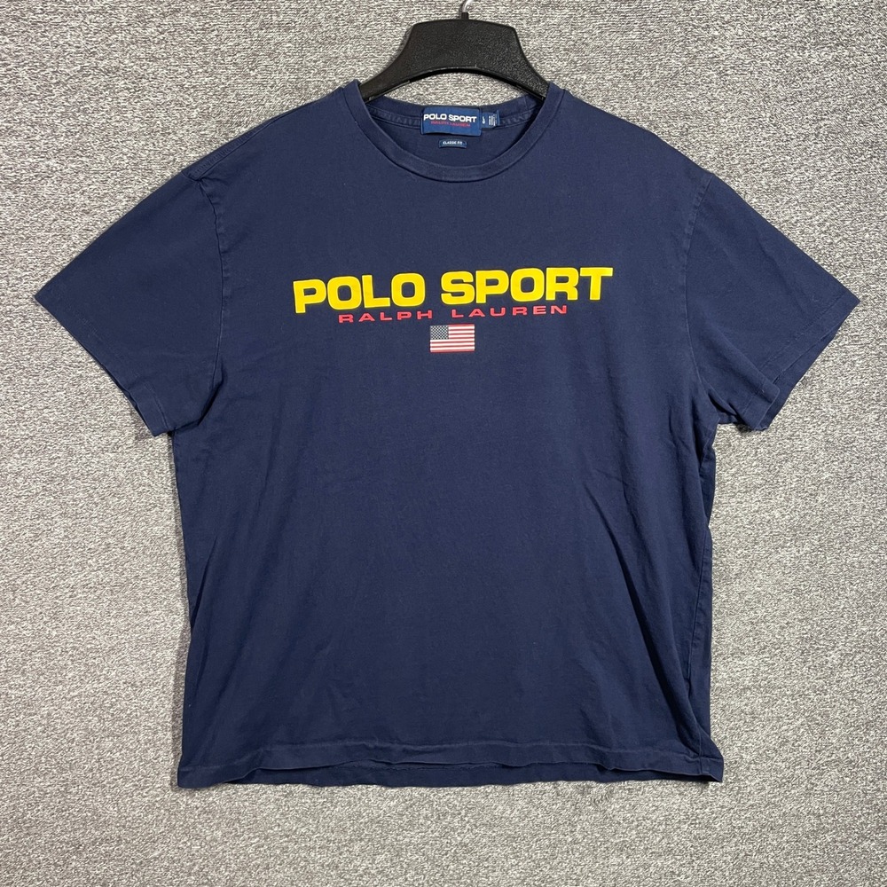Polo Sport Ralph Lauren T-Shirt Classic Fit Large Mens Navy Blue Graphic